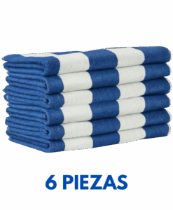 Paquete 6 Toallas de alberca listadas azul con blanco 170cm x 90cm con 700 grms Marca La josefina