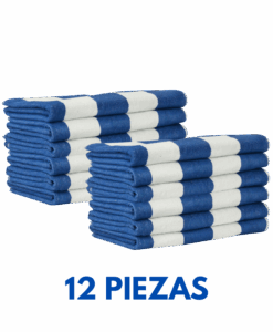 Paquete 12 Toallas de alberca listadas azul con blanco 170cm x 90cm cin 700 grms Marca La josefina