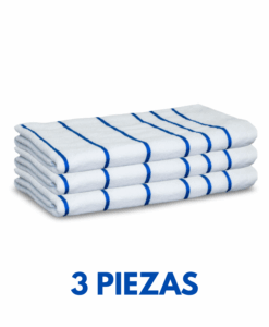 Toallas de baño listadas Fina Azul Ligera 1.68cm x 80cm con 680 gramos Marca Cottonella (Paquete 3 Piezas)