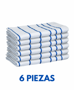 Toallas de baño listadas Fina Azul Ligera 1.68cm x 80cm con 680 gramos Marca Cottonella (Paquete 6 Piezas)