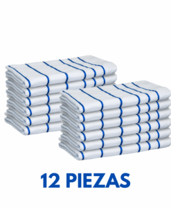 Toallas de baño listadas Fina Azul Ligera 1.68cm x 80cm con 580 gramos Marca Cottonella (Paquete 12 Piezas)