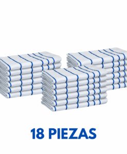 Toallas de baño listadas Fina Azul Ligera  1.68cm x 80cm con 750 gramos Marca Cottonella (Paquete 18 Piezas)