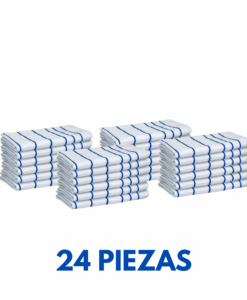 Toallas de baño listadas Fina Azul Ligera 1.68cm x 80cm con 680 gramos Marca Cottonella (Paquete 24 Piezas)