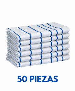 Toallas de baño listadas Fina Azul Ligera 1.68cm x 80cm con 680 gramos Marca Cottonella (Paquete 50 Piezas)