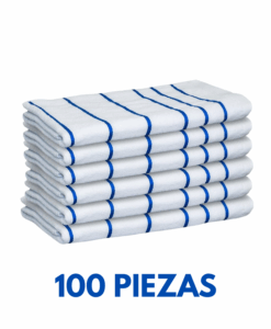 Toallas de baño listadas Fina Azul Ligera 1.68cm x 80cm con 680 gramos Marca Cottonella (Paquete 100 Piezas)